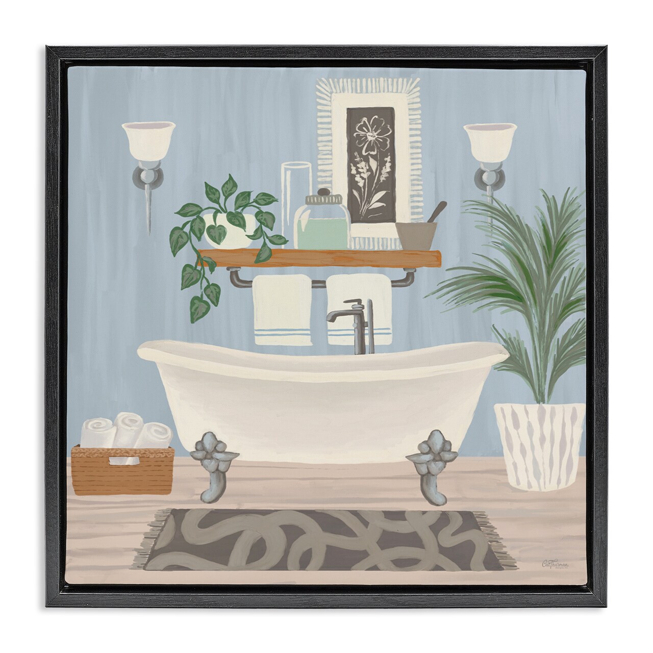 Stupell Industries Unwind and Refresh Bathtub Floating Frame, design by Cat Thurman Designs